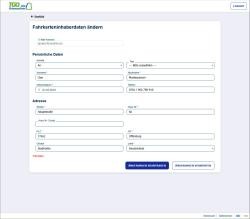 Eingabemaske Fahrkarteninhaberdaten